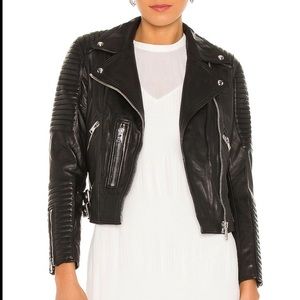 Mango black leather moto jacket S